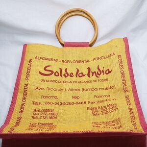 Panama Sisal Canvas Shopping Bag With Bamboo Handles